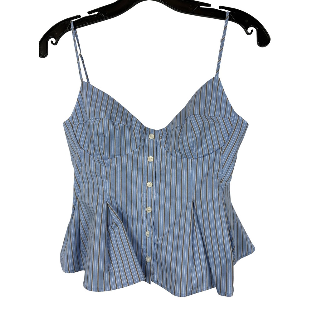 Zara Striped Bustier Peplum Top Blue White Button Front Corset Small NWT